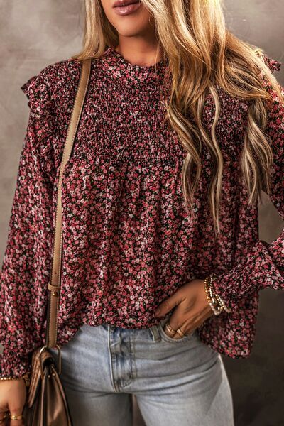 Ruffled Floral Waffle-Knit Blouse - Women’s Clothing & Accessories - Shirts & Tops - 3 - 2024