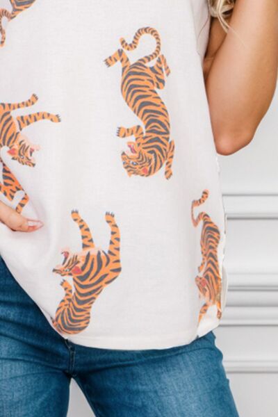Ruffled Tiger Print Cap Sleeve Blouse - Women’s Clothing & Accessories - Shirts & Tops - 3 - 2024