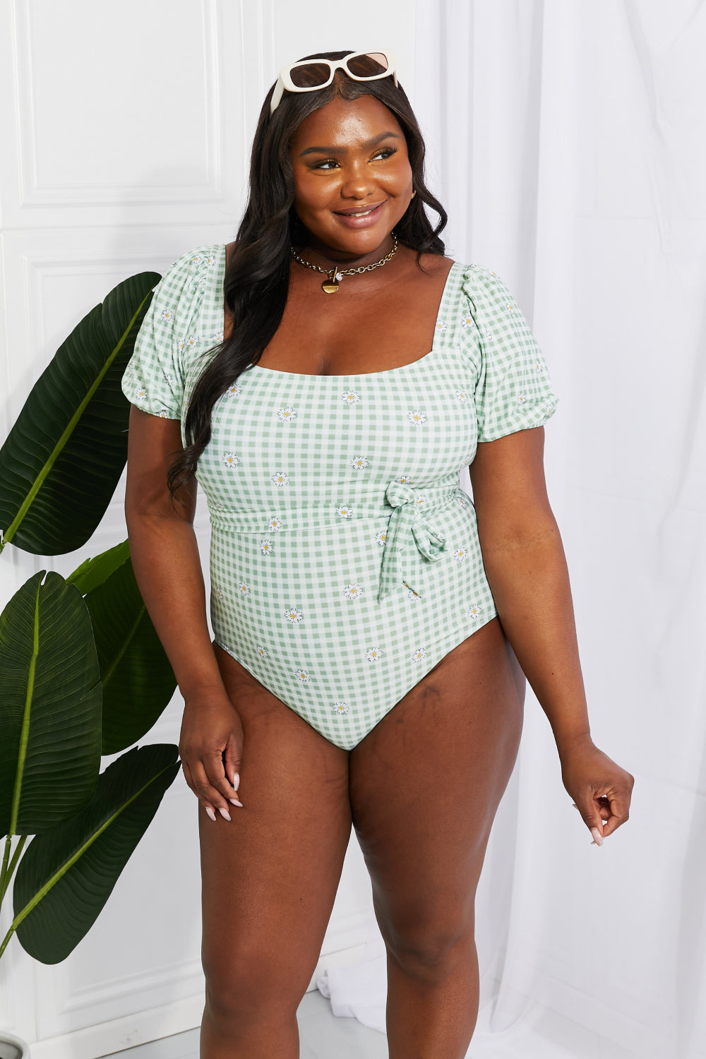 Salty Air Puff Sleeve One-Piece in Sage - Women’s Clothing & Accessories - Swimwear - 5 - 2024