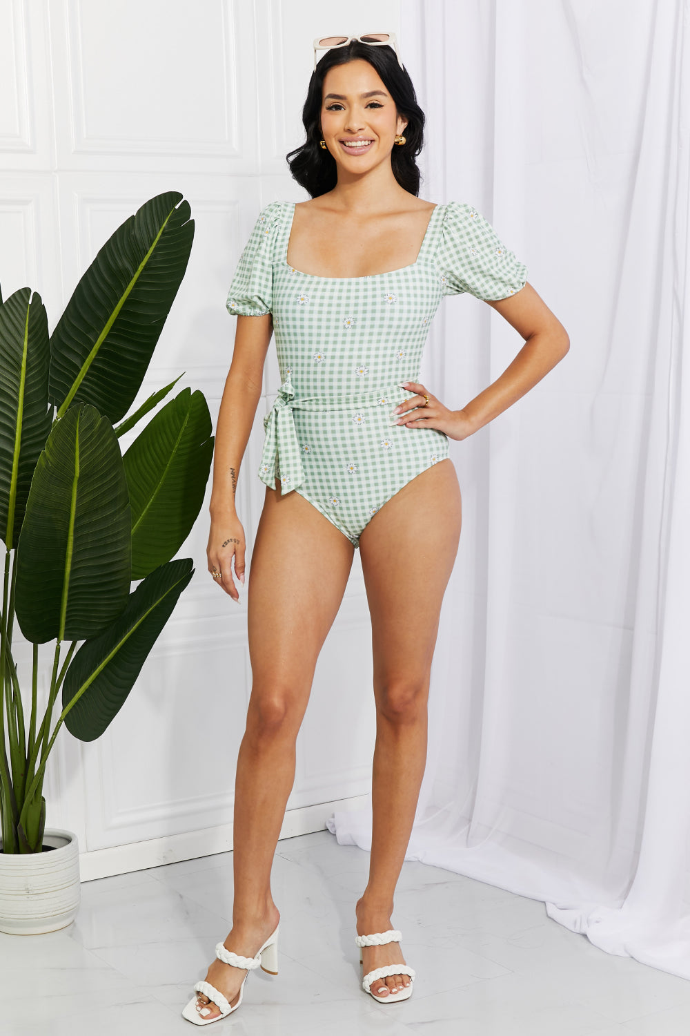 Salty Air Puff Sleeve One-Piece in Sage - Women’s Clothing & Accessories - Swimwear - 4 - 2024