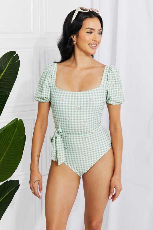 Salty Air Puff Sleeve One-Piece in Sage - Light Green / S - Women’s Clothing & Accessories - Swimwear - 1 - 2024