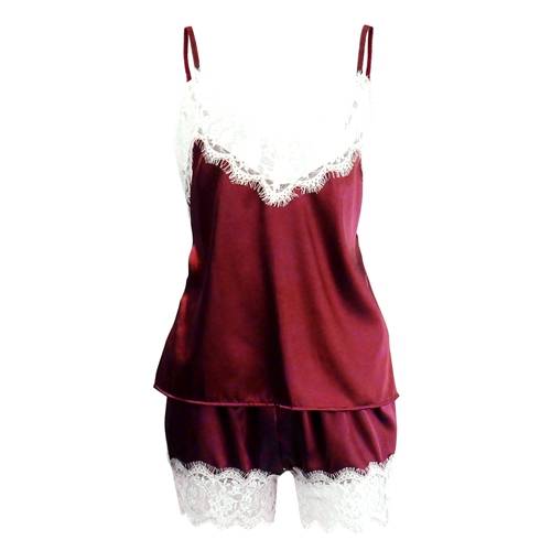 Satin Sleepwear Set - White/Wine Red / XXL - Women’s Clothing & Accessories - Sleepwear & Loungewear - 15 - 2024