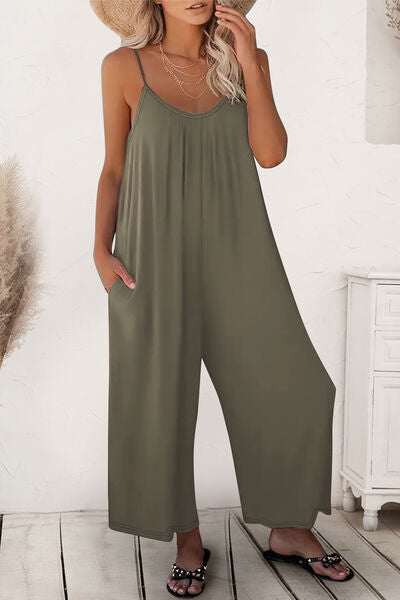 Scoop Neck Spaghetti Strap Jumpsuit - Army Green / S - Women’s Clothing & Accessories - Jumpsuits & Rompers - 1 - 2024