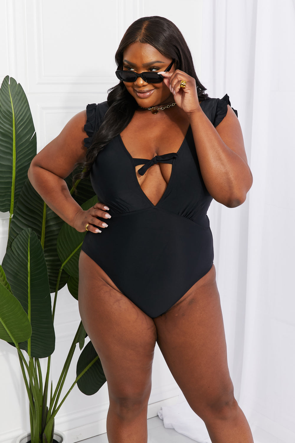 Seashell Ruffle Sleeve One-Piece in Black - Women’s Clothing & Accessories - Swimwear - 9 - 2024