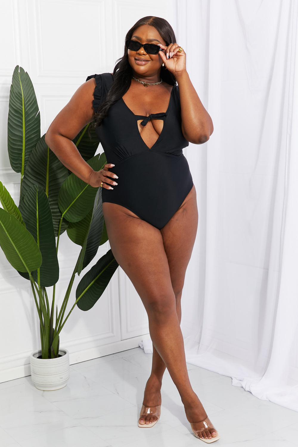 Seashell Ruffle Sleeve One-Piece in Black - Women’s Clothing & Accessories - Swimwear - 11 - 2024