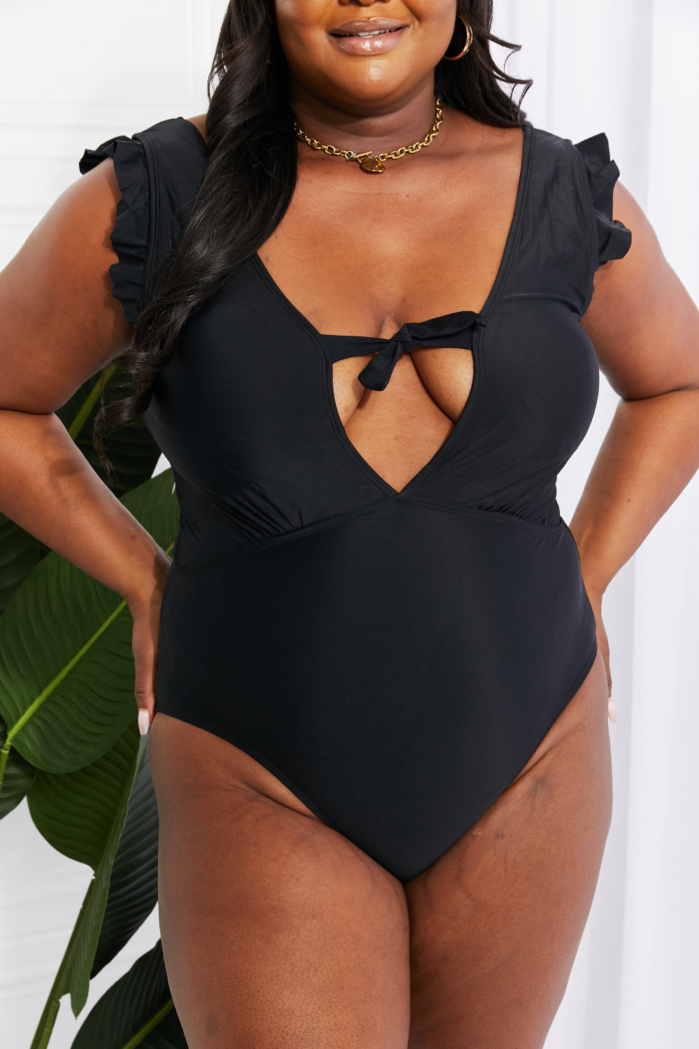 Seashell Ruffle Sleeve One-Piece in Black - Women’s Clothing & Accessories - Swimwear - 12 - 2024