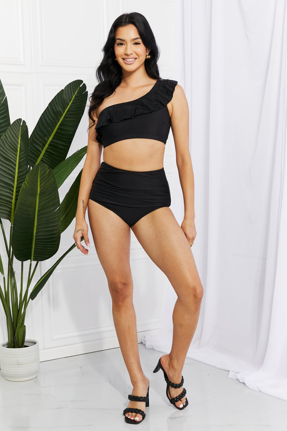 Seaside Romance Ruffle One-Shoulder Bikini in Black - Women’s Clothing & Accessories - Swimwear - 4 - 2024
