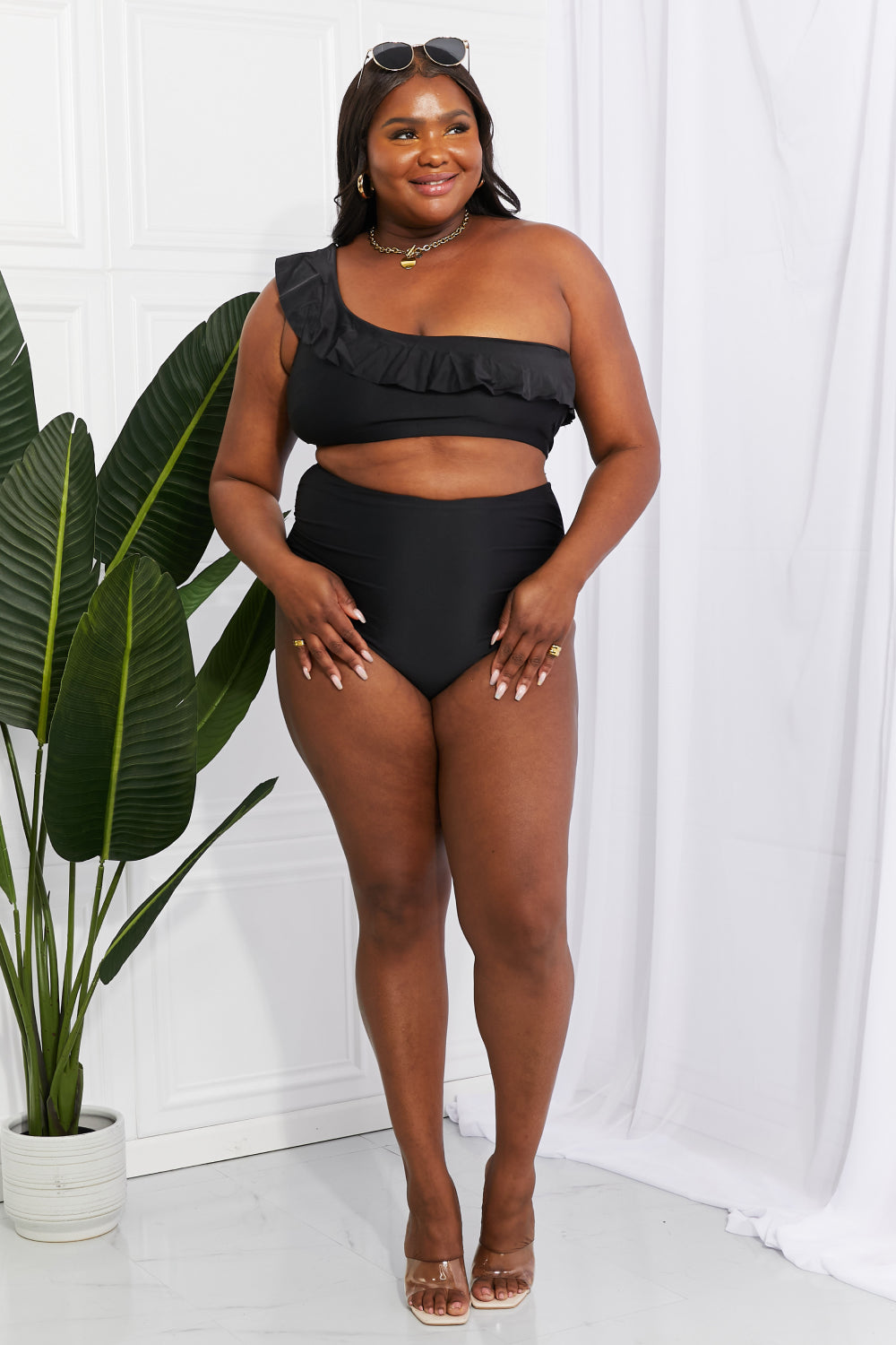 Seaside Romance Ruffle One-Shoulder Bikini in Black - Women’s Clothing & Accessories - Swimwear - 8 - 2024