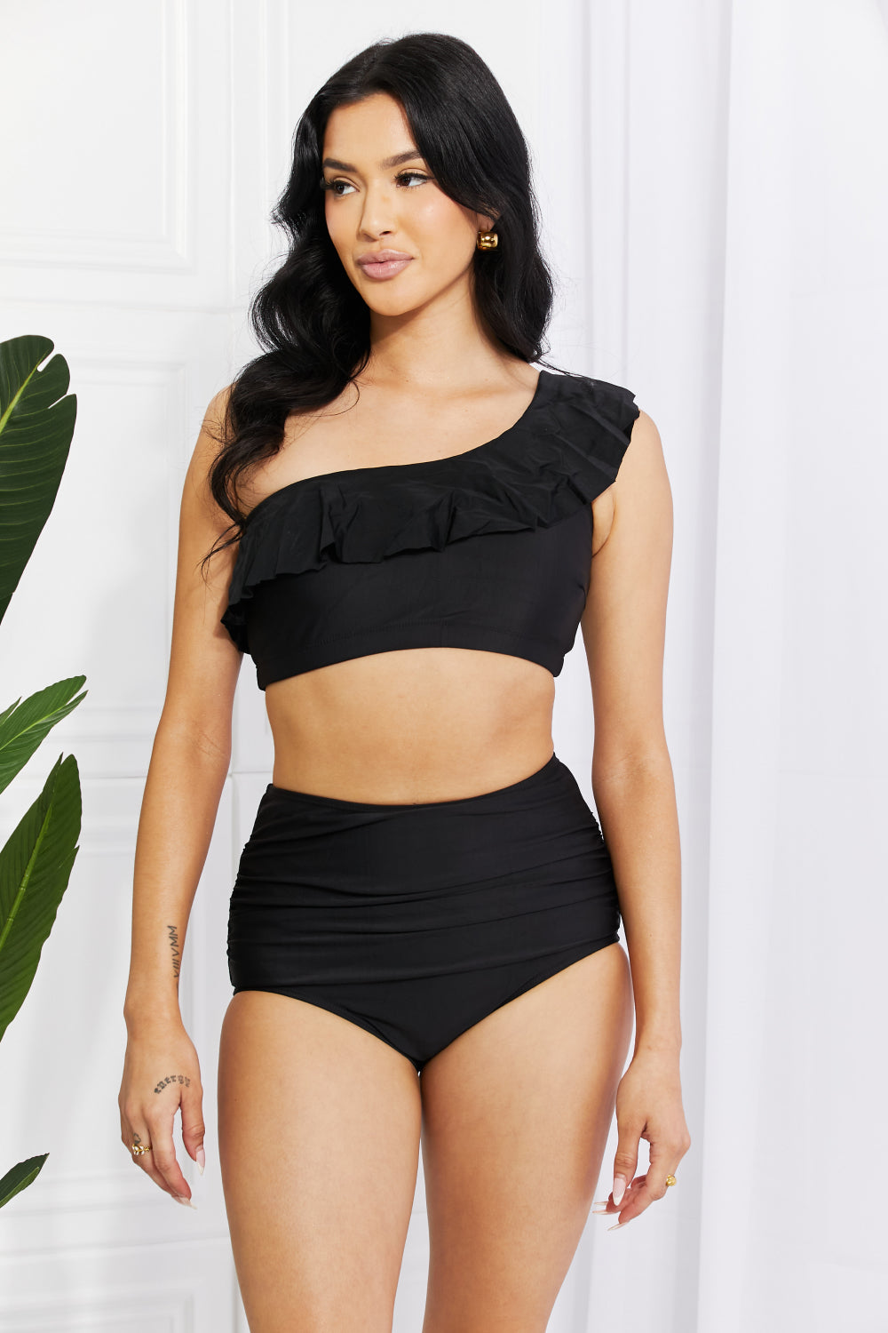 Seaside Romance Ruffle One-Shoulder Bikini in Black - Black / S - Women’s Clothing & Accessories - Swimwear - 1 - 2024