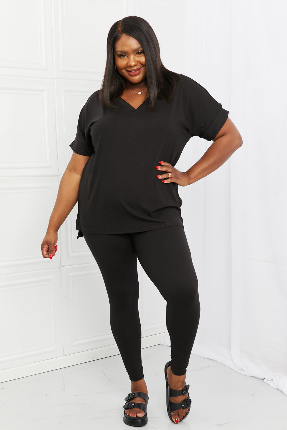 Self Love Full Size Brushed DTY Microfiber Lounge Set in Black - Black / S - Women’s Clothing & Accessories - Shirts