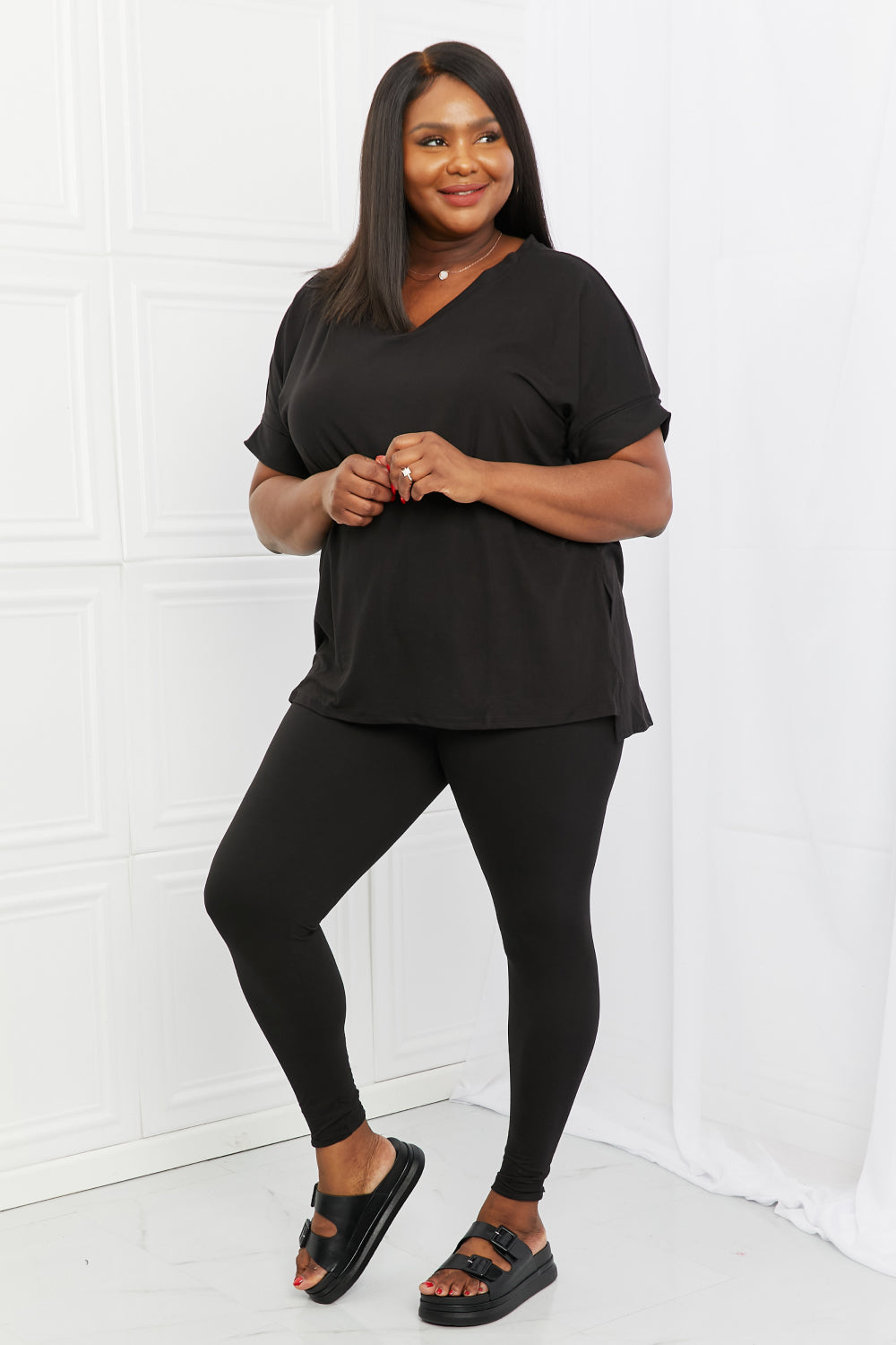 Self Love Full Size Brushed DTY Microfiber Lounge Set in Black - Women’s Clothing & Accessories - Shirts & Tops - 4