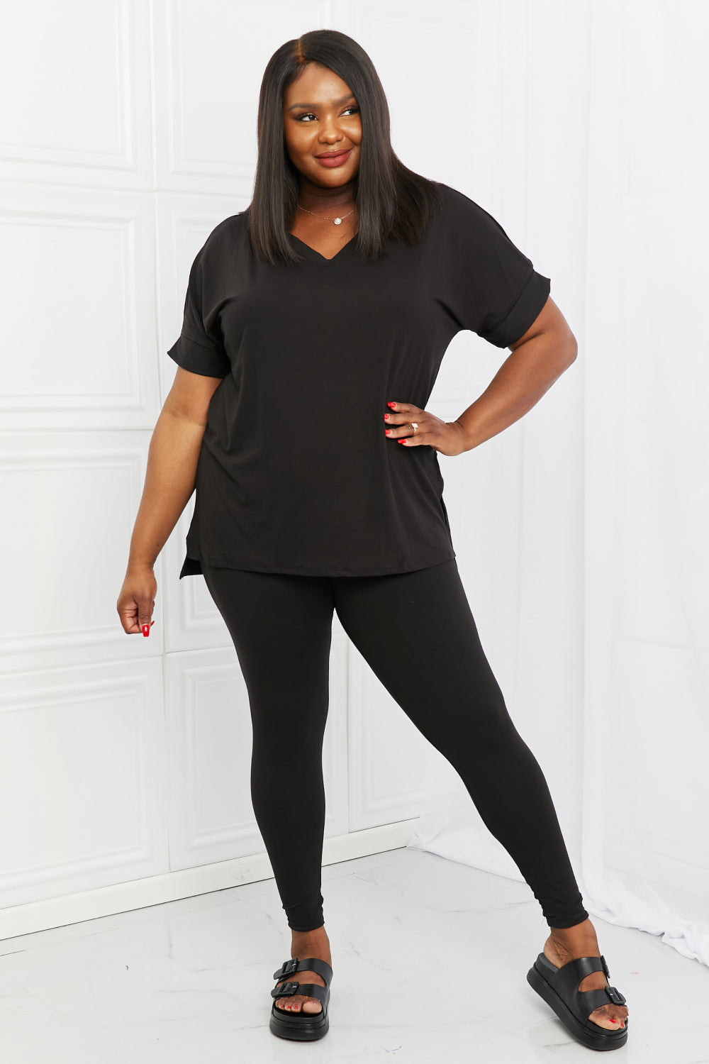 Self Love Full Size Brushed DTY Microfiber Lounge Set in Black - Women’s Clothing & Accessories - Shirts & Tops - 3