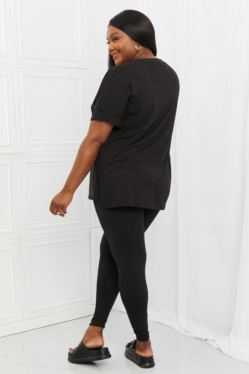 Self Love Full Size Brushed DTY Microfiber Lounge Set in Black - Women’s Clothing & Accessories - Shirts & Tops - 2