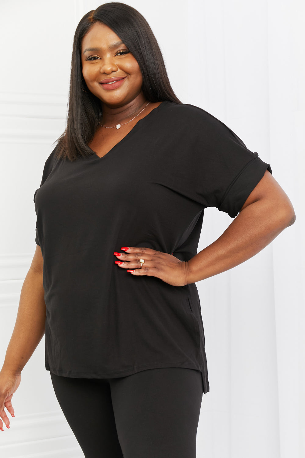 Self Love Full Size Brushed DTY Microfiber Lounge Set in Black - Women’s Clothing & Accessories - Shirts & Tops - 5