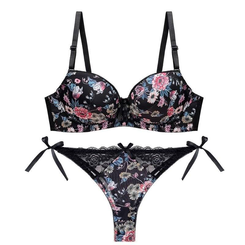 Sexy Floral Bra - Thong Set - Black Seamless Set / 90B - Women’s Clothing & Accessories - Lingerie - 21 - 2024