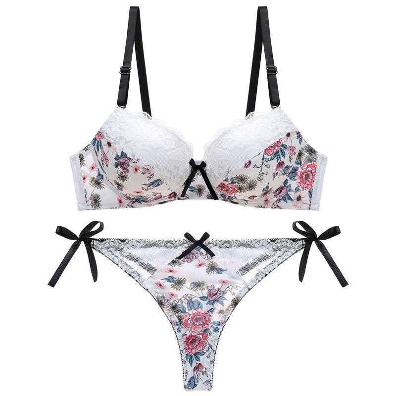 Sexy Floral Bra - Thong Set - Lace White Set / 90B - Women’s Clothing & Accessories - Lingerie - 19 - 2024