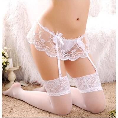 Sexy Floral Lace Stockings With Bowknots - White - Women’s Clothing & Accessories - Lingerie - 17 - 2024