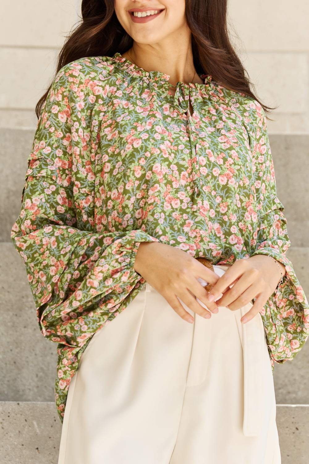 She’s Blossoming Full Size Balloon Sleeve Floral Blouse - Women’s Clothing & Accessories - Dresses - 11 - 2024