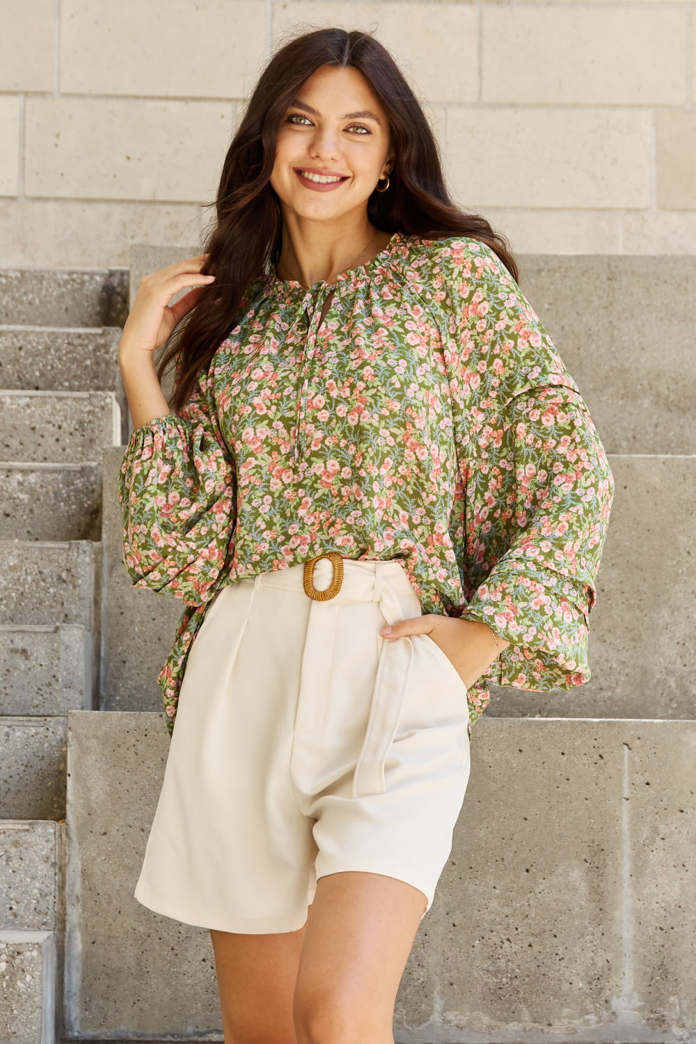 She’s Blossoming Full Size Balloon Sleeve Floral Blouse - Women’s Clothing & Accessories - Dresses - 7 - 2024