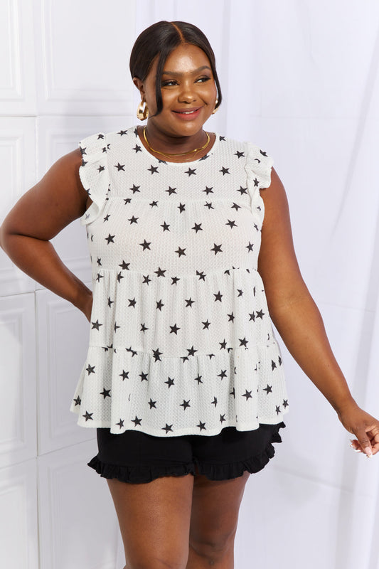 Shine Bright Full Size Butterfly Sleeve Star Print Top - White / S - Women’s Clothing & Accessories - Shirts & Tops