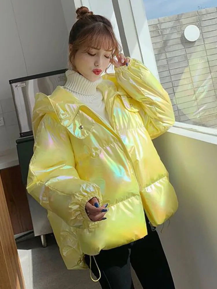 Shiny Iridescent Puffer Jacket - Yellow / M - Women’s Clothing & Accessories - Shirts & Tops - 3 - 2024
