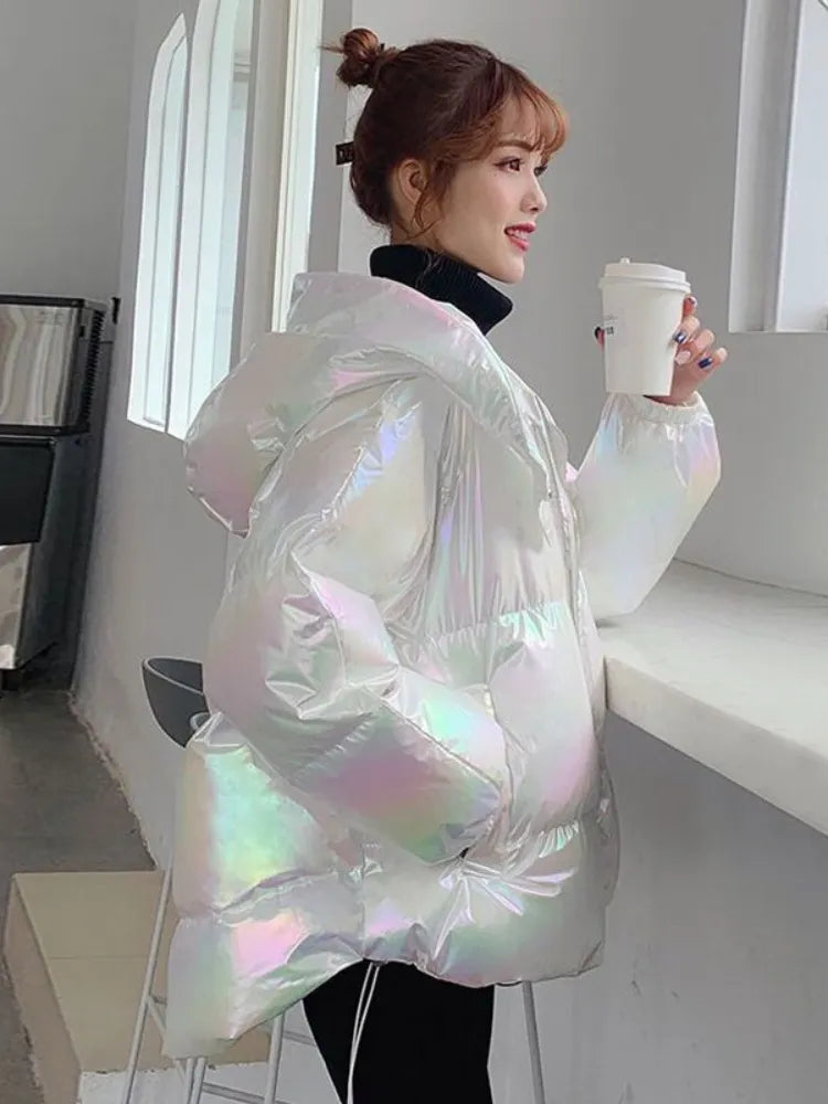 Shiny Iridescent Puffer Jacket - White / M - Women’s Clothing & Accessories - Shirts & Tops - 2 - 2024