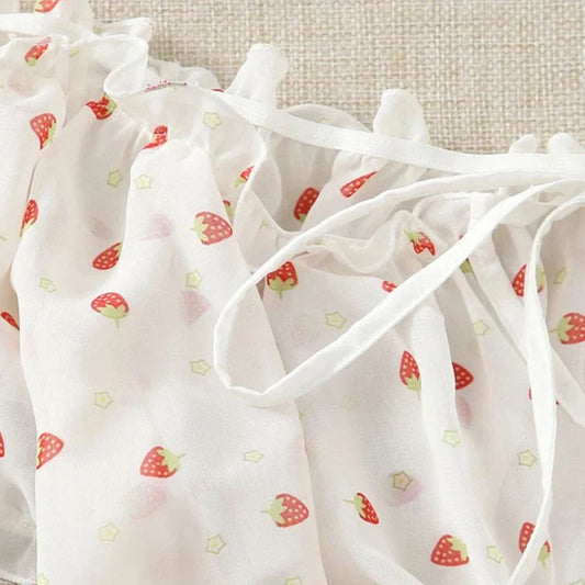 Off Shoulder Kawaii Lingerie Set - Cute Strawberry Print Bra with Ruffles - Women’s Clothing & Accessories