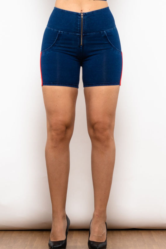 Side Stripe Zip Closure Denim Shorts - Blue / XS - Women’s Clothing & Accessories - Shorts - 1 - 2024
