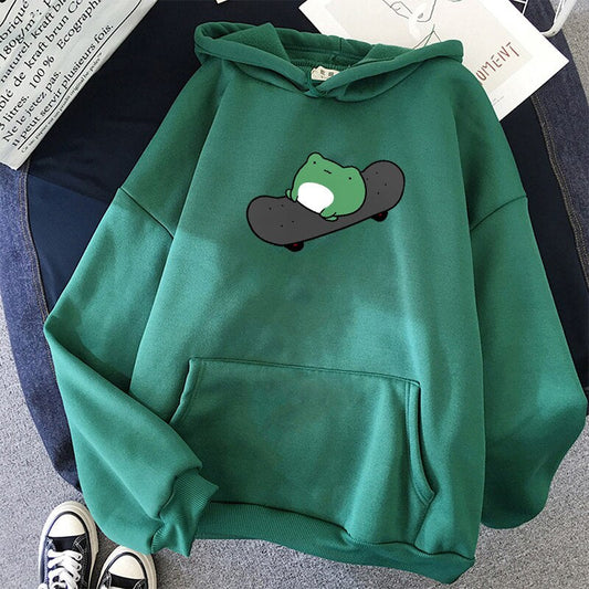Skateboard Frog Vibes Hoodie - Dark Green / M - Women’s Clothing & Accessories - Shirts & Tops - 17 - 2024