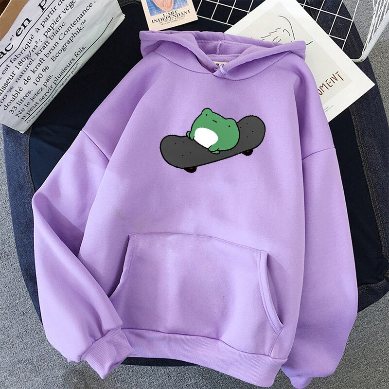 Skateboard Frog Vibes Hoodie - Light Purple / M - Women’s Clothing & Accessories - Shirts & Tops - 23 - 2024