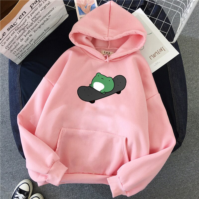 Skateboard Frog Vibes Hoodie - Pink / M - Women’s Clothing & Accessories - Shirts & Tops - 21 - 2024