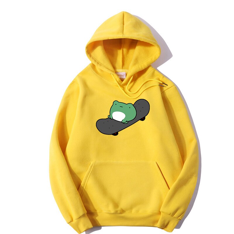 Skateboard Frog Vibes Hoodie - Yellow / M - Women’s Clothing & Accessories - Shirts & Tops - 25 - 2024