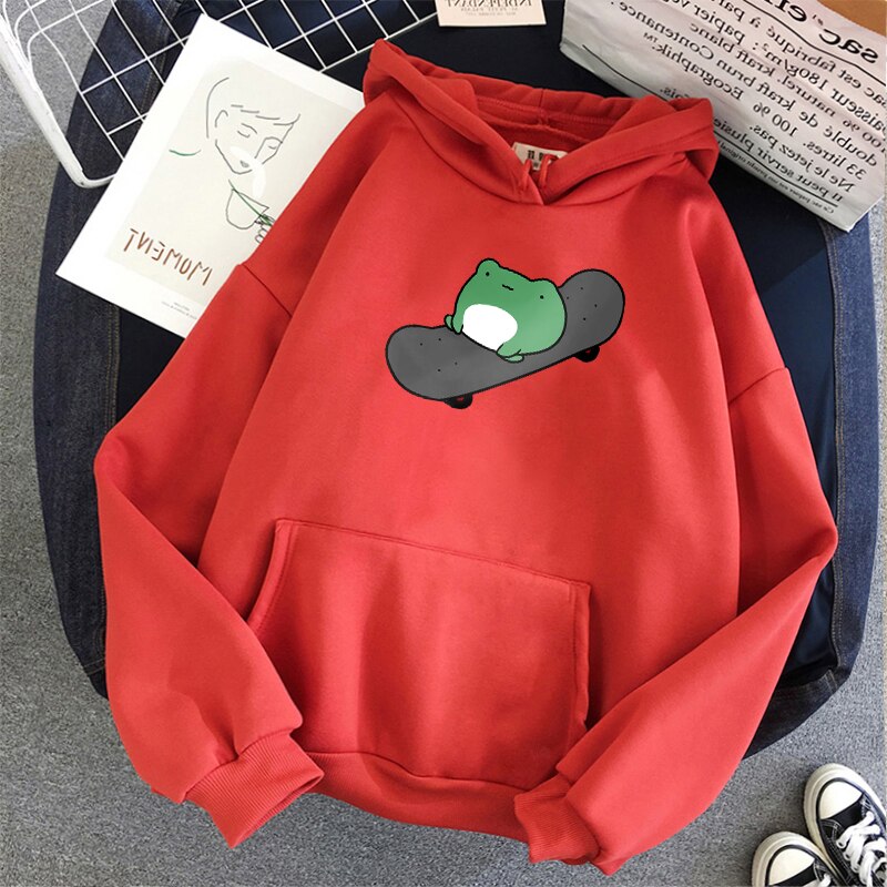 Skateboard Frog Vibes Hoodie - Red / M - Women’s Clothing & Accessories - Shirts & Tops - 18 - 2024