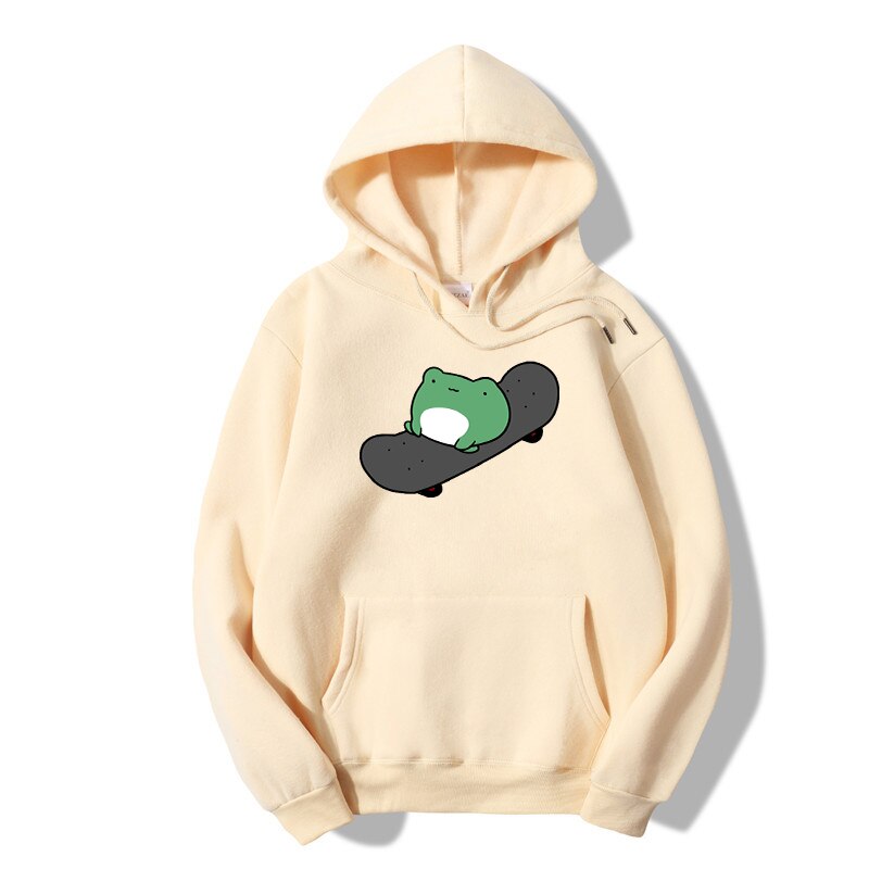 Skateboard Frog Vibes Hoodie - Khaki / M - Women’s Clothing & Accessories - Shirts & Tops - 24 - 2024
