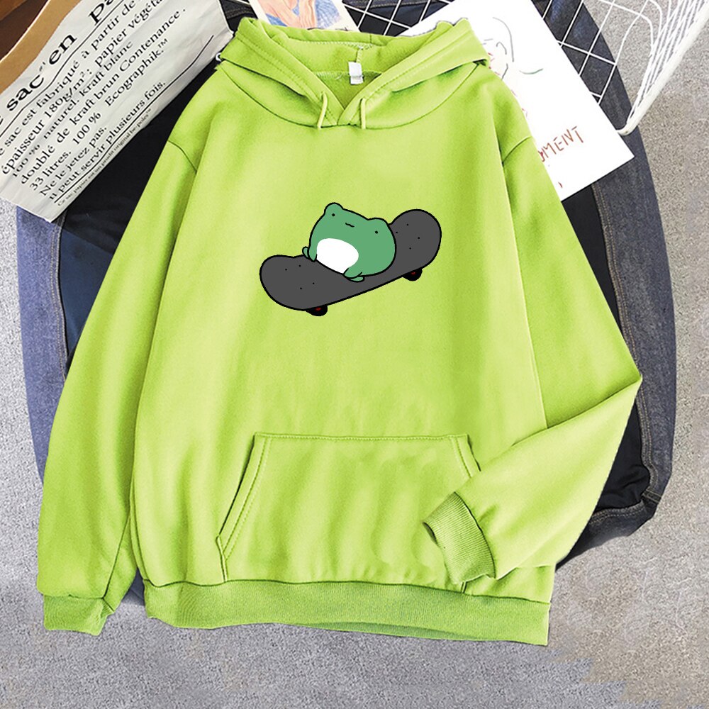 Skateboard Frog Vibes Hoodie - Light Green / M - Women’s Clothing & Accessories - Shirts & Tops - 20 - 2024