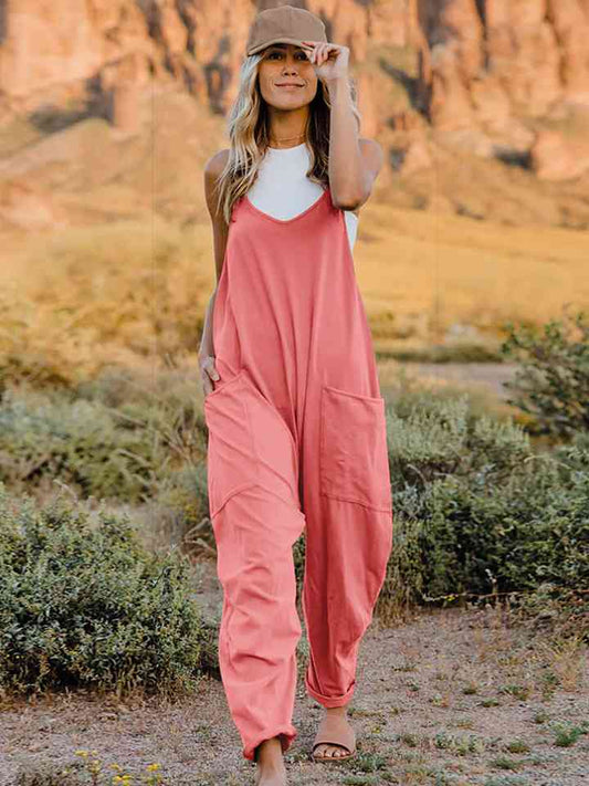 Sleeveless V-Neck Pocketed Jumpsuit - Coral / S - Women’s Clothing & Accessories - Jumpsuits & Rompers - 1 - 2024
