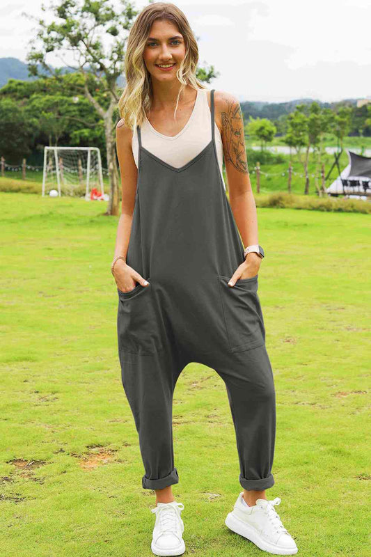 Sleeveless V-Neck Pocketed Jumpsuit - Charcoal / S - Women’s Clothing & Accessories - Jumpsuits & Rompers - 1 - 2024