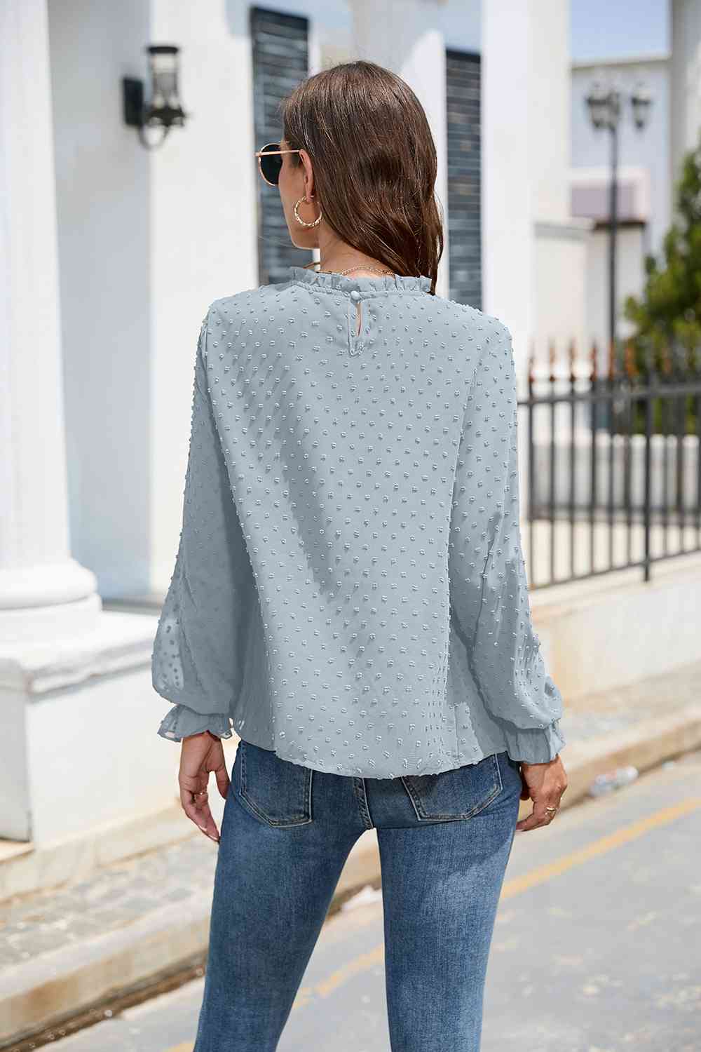 Smocked Mock Neck Swiss Dot Top - Women’s Clothing & Accessories - Shirts & Tops - 17 - 2024