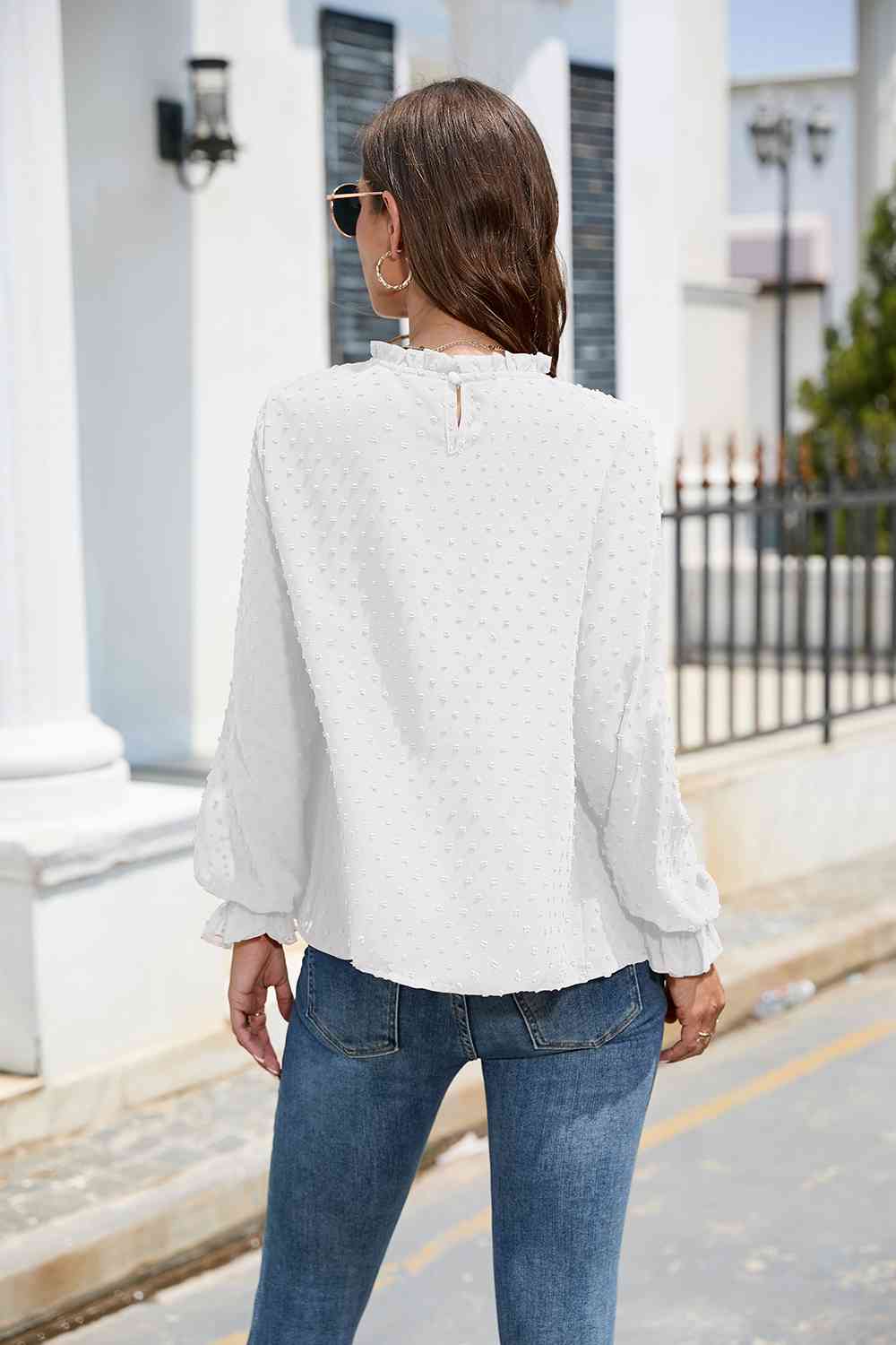 Smocked Mock Neck Swiss Dot Top - Women’s Clothing & Accessories - Shirts & Tops - 23 - 2024