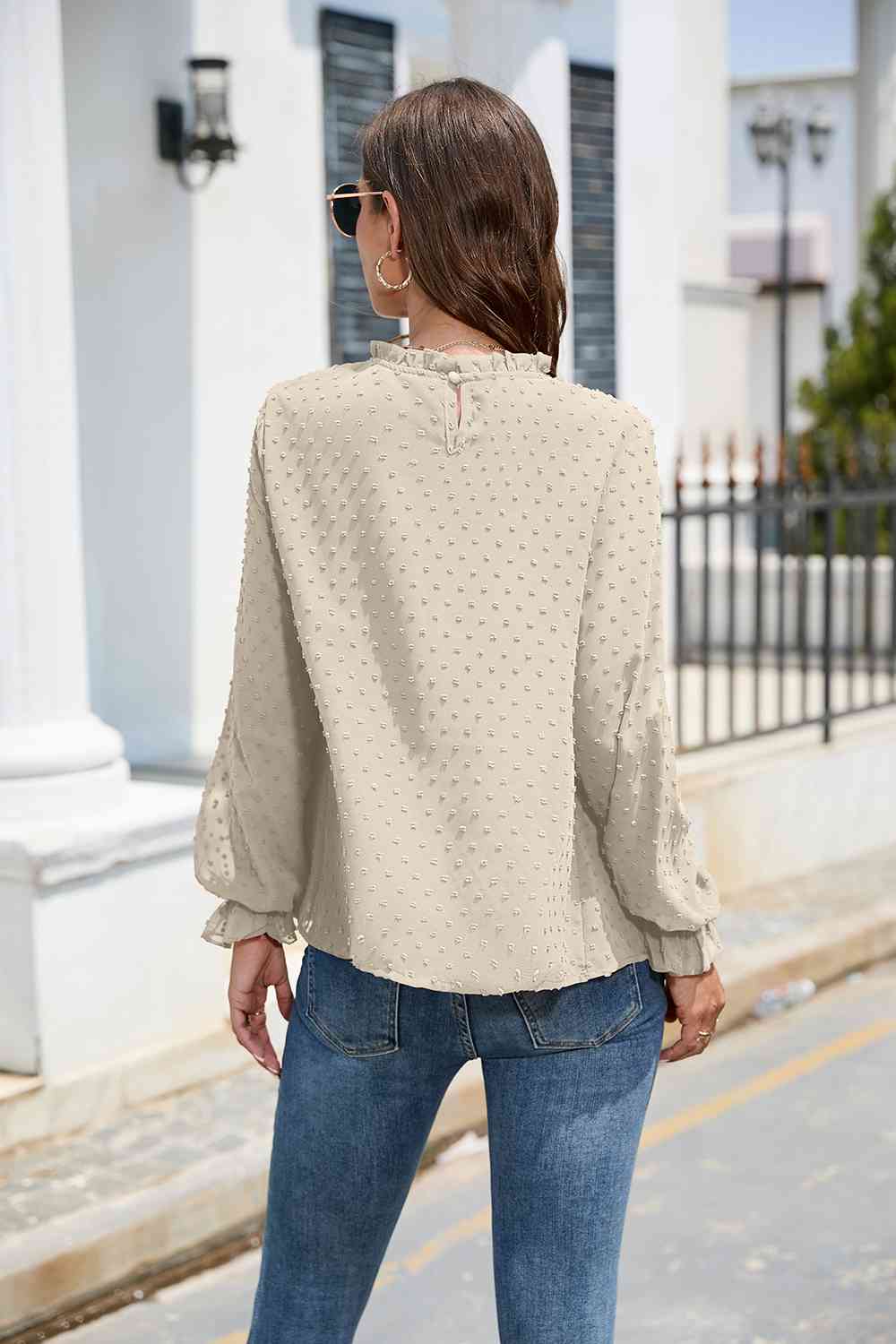 Smocked Mock Neck Swiss Dot Top - Women’s Clothing & Accessories - Shirts & Tops - 2 - 2024