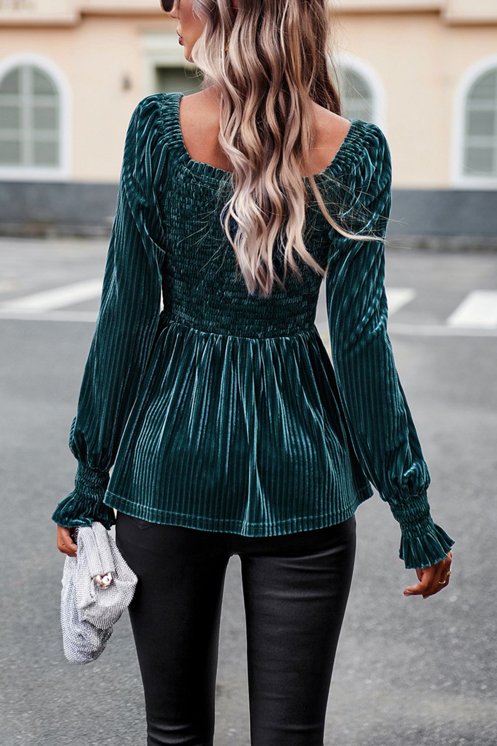 Smocked Square Neck Long Sleeve Blouse - Women’s Clothing & Accessories - Shirts & Tops - 18 - 2024