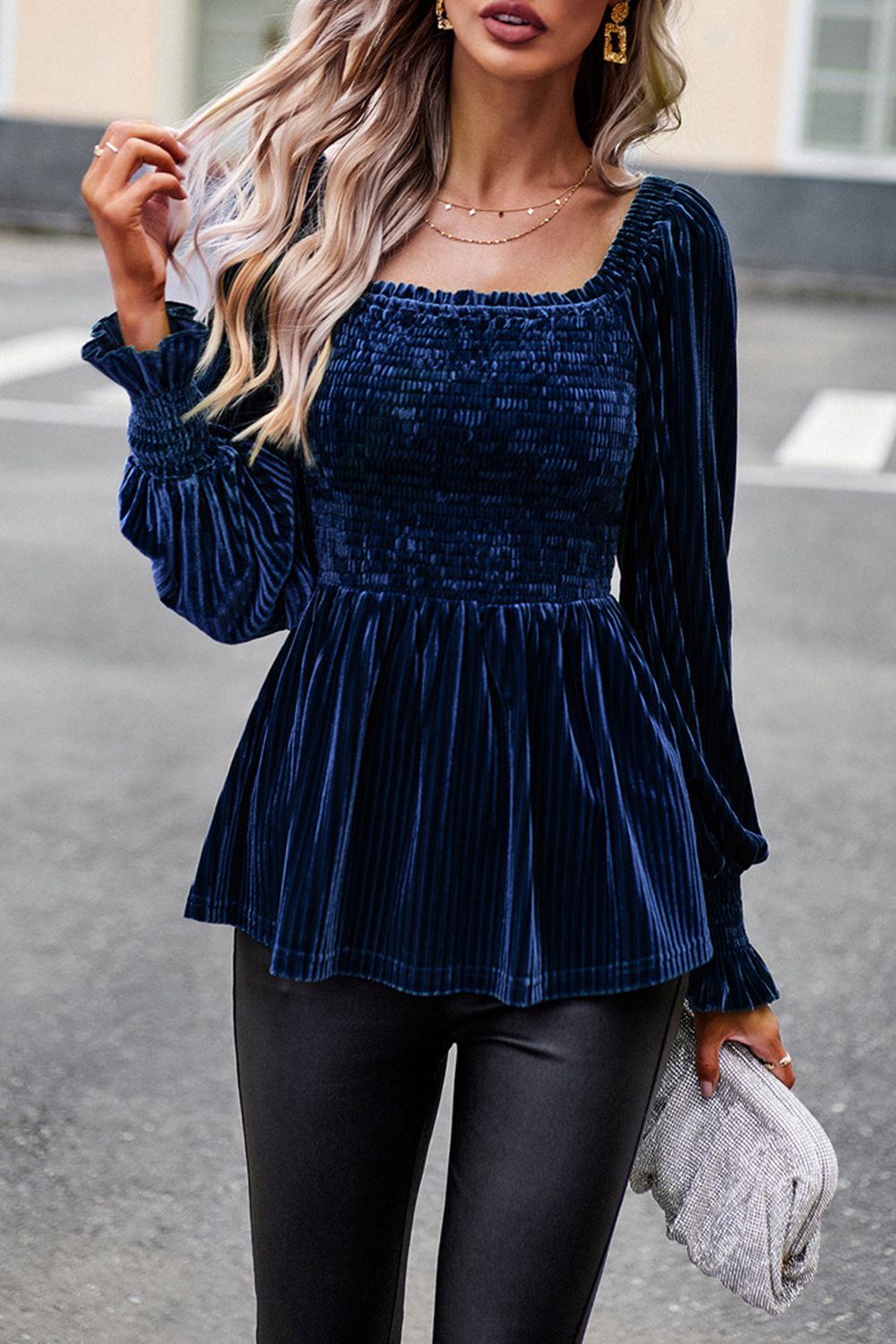 Smocked Square Neck Long Sleeve Blouse - Women’s Clothing & Accessories - Shirts & Tops - 6 - 2024
