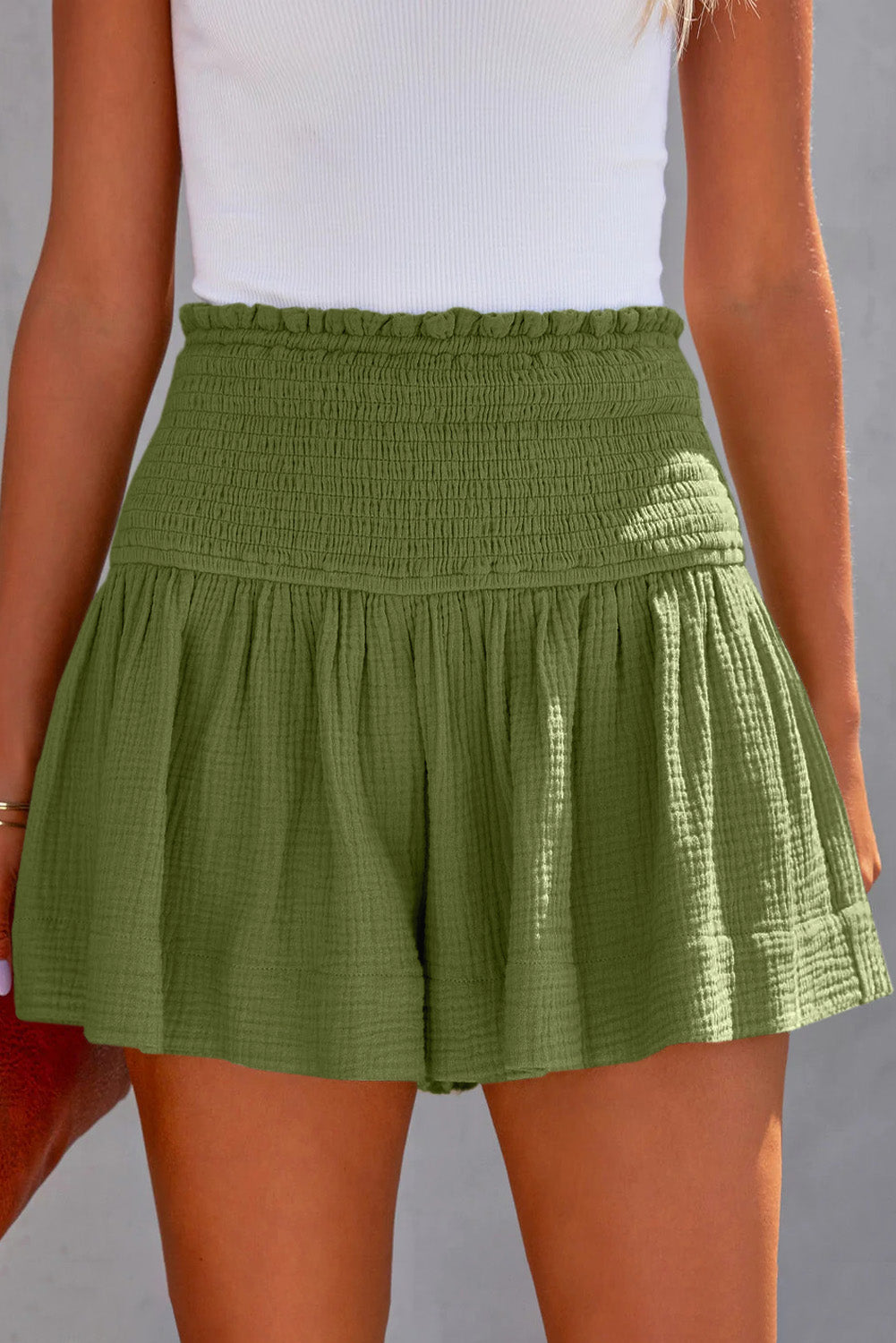 Smocked Waistband Shorts - Green / S - Women’s Clothing & Accessories - Shorts - 7 - 2024