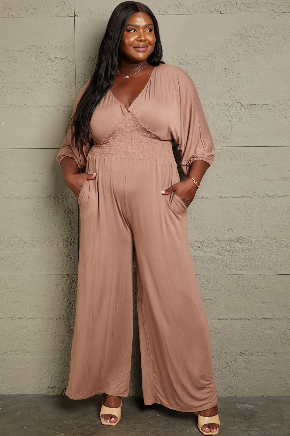 Smocking Waist Jumpsuit - Brown / S - Women’s Clothing & Accessories - Jumpsuits & Rompers - 1 - 2024