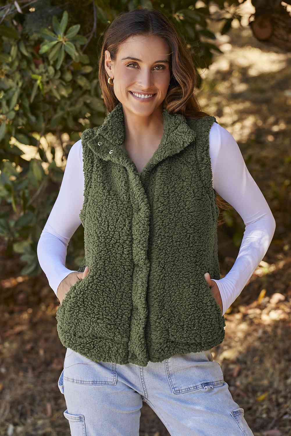 Snap Down Vest with Pockets - Green / S - Women’s Clothing & Accessories - Vests - 4 - 2024