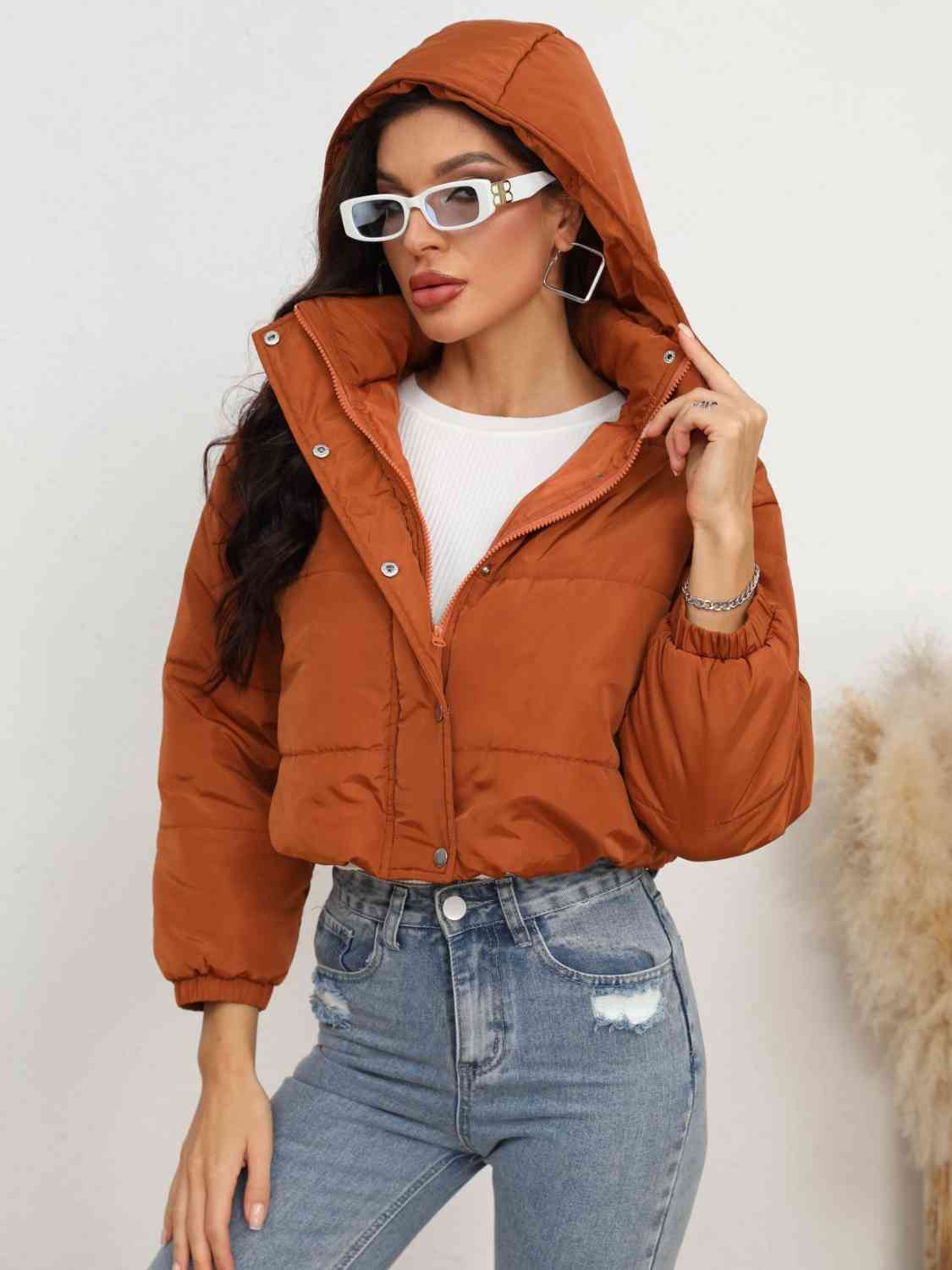 Snap and Zip Closure Hooded Puffer Jacket - Women’s Clothing & Accessories - Coats & Jackets - 3 - 2024