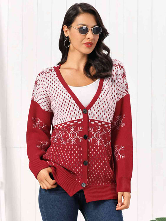 Snowflake Button Down Cardigan - Women’s Clothing & Accessories - Shirts & Tops - 1 - 2024