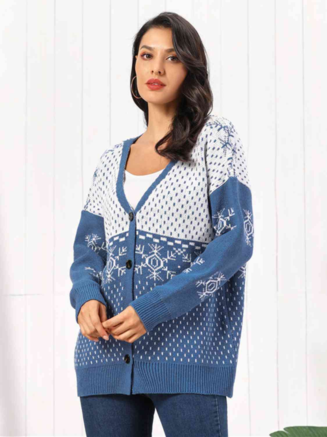 Snowflake Button Down Cardigan - Women’s Clothing & Accessories - Shirts & Tops - 7 - 2024