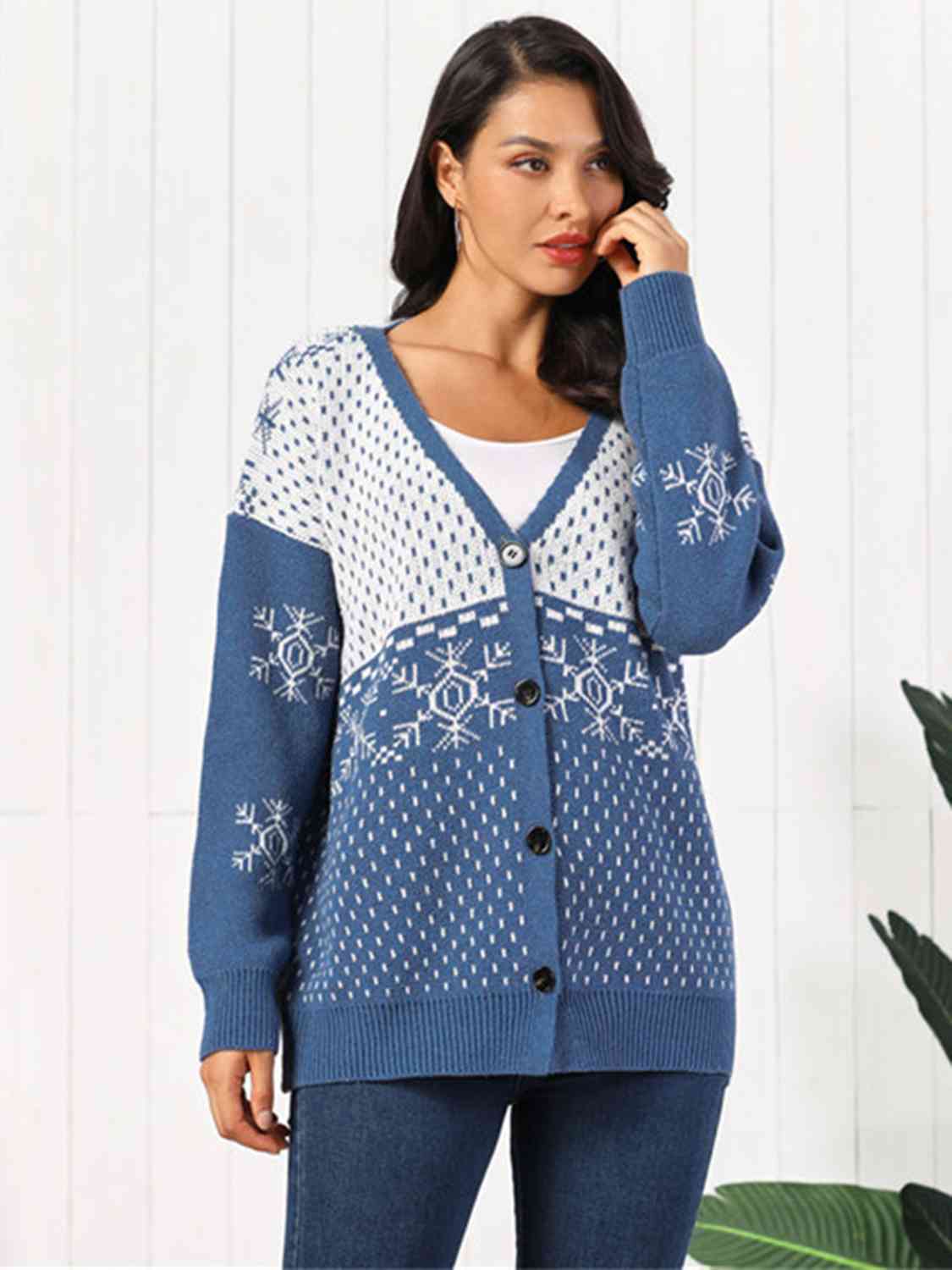 Snowflake Button Down Cardigan - Dusty Blue / S - Women’s Clothing & Accessories - Shirts & Tops - 5 - 2024
