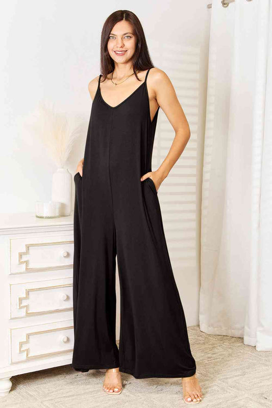 Soft Rayon Spaghetti Strap Tied Wide Leg Jumpsuit - Black / S - Women’s Clothing & Accessories - Jumpsuits & Rompers